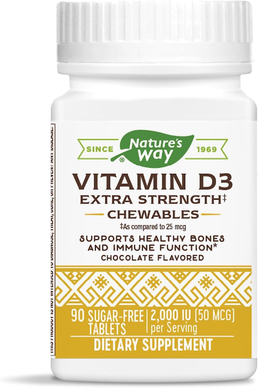 Nature's Way Vitamin D3 Extra Strength, Sugar-Free, Chocolate Flavoured, 90 Chewables