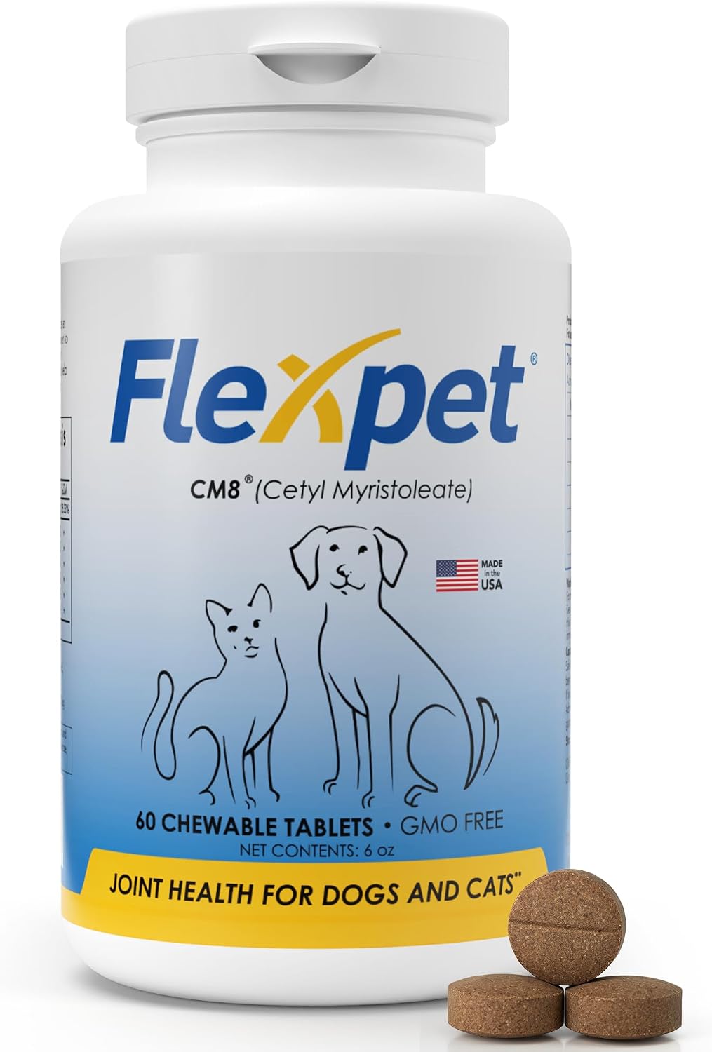 FlexPet Hip & Joint Supplement for Dogs & Cats with Cetyl Myristoleate, Glucosamine, Collagen, MSM – 180 Chewable Tablets (Pork Liver Flavour)