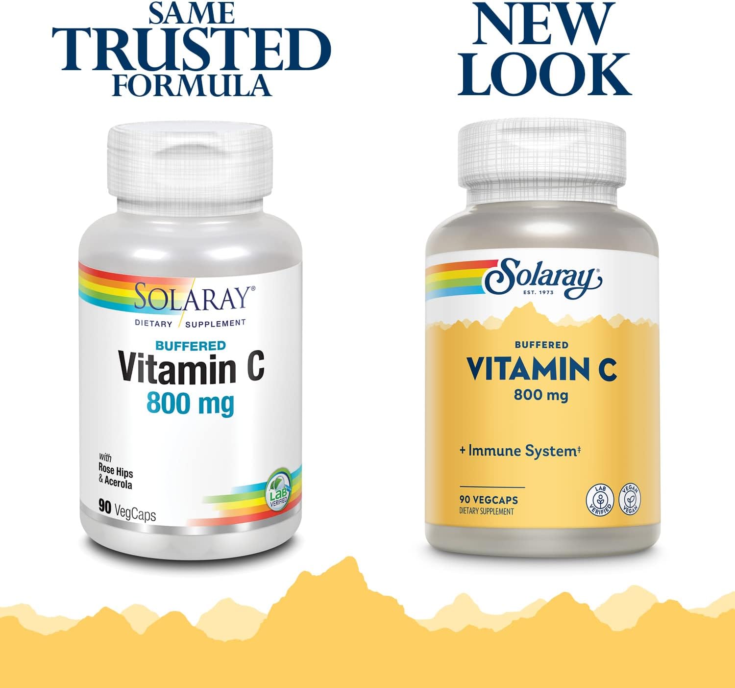Solaray Buffered Vitamin C 800 mg with Rose Hips & Acerola – Immune Support, Skin & Bone Health – 90 VegCaps