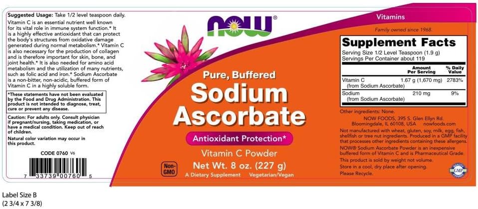 NOW Foods Sodium Ascorbate Powder, 227 g (Pack of 2)