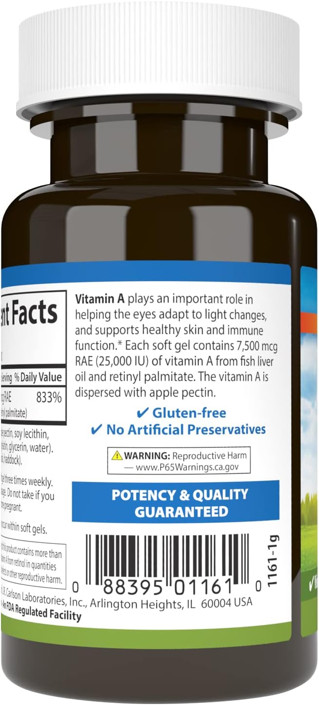 Carlson Labs Vitamin A with Pectin, 25,000 IU, 100 Softgels