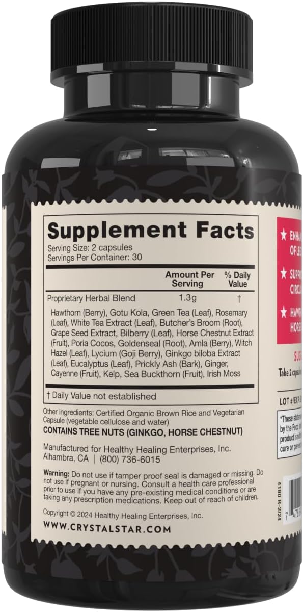 Crystal Star Vari-Vein (60 Capsules) – Herbal Circulation Support for Vein Health – Non-GMO