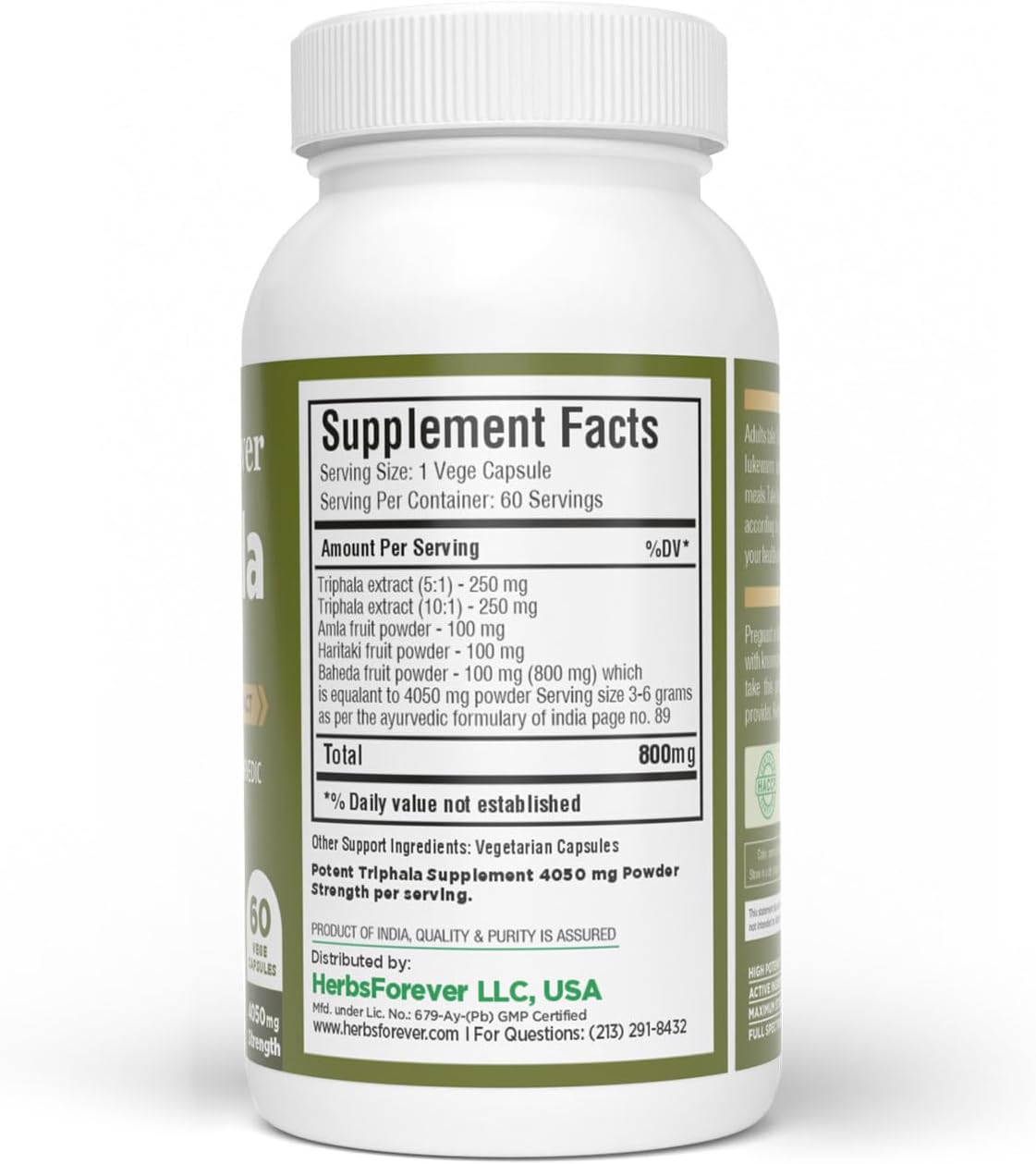 Herbsforever Triphala Capsules – 8:1 Extract (Amla, Haritaki, Bibhitaki) – 60 Vegetarian Capsules