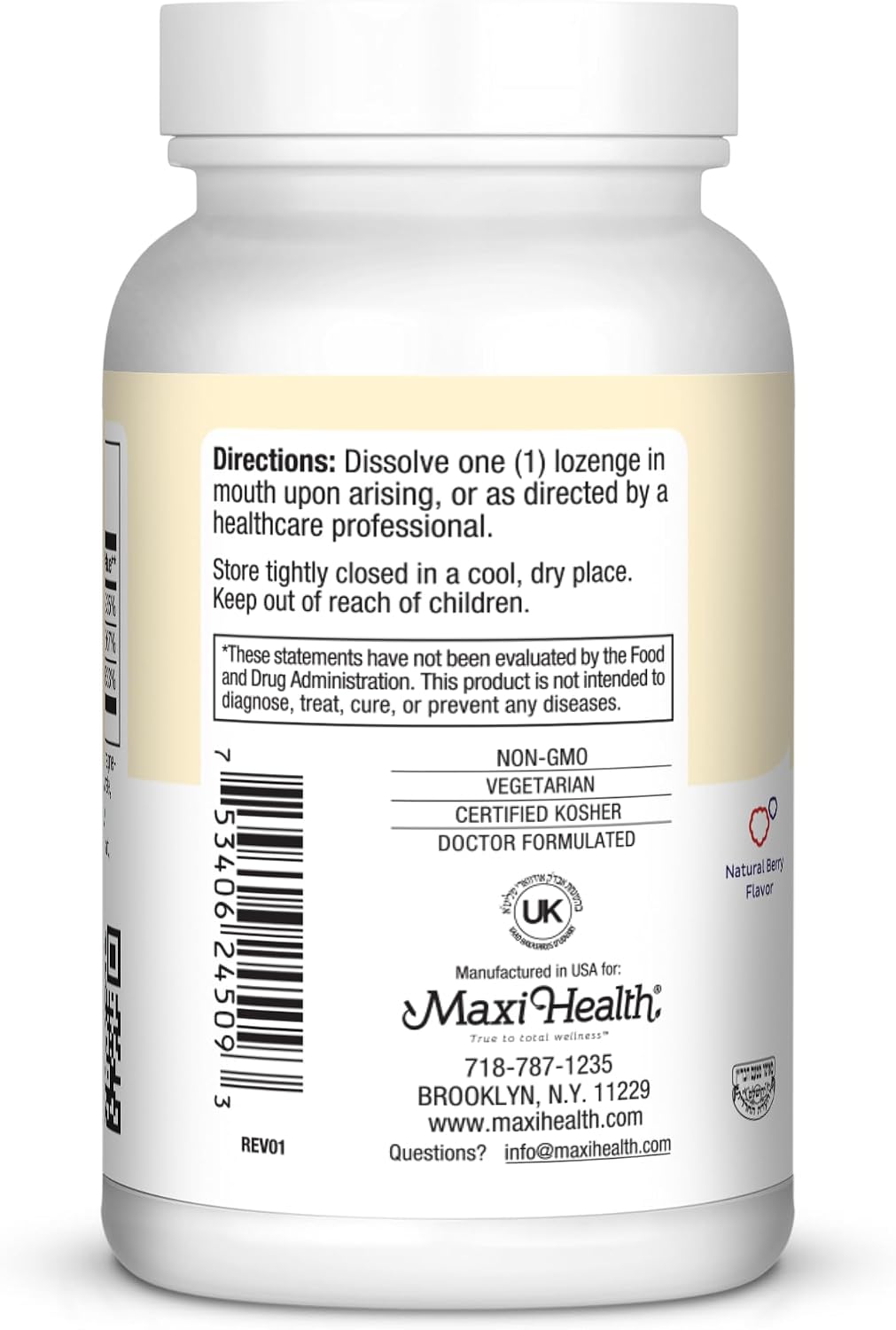 Maxi Health Triple B Lozenges - Vitamin B12 & B6 & Biotin - Strawberry Flavour - 90 Chewies - Kosher