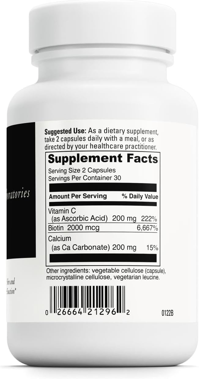 DAVINCI Labs Biotin – Supports Skin & Hair Health, Intestinal Flora Function* – Dietary Supplement with Vitamin C & Calcium as Ca Carbonate – Vegetarian – Gluten-Free – 60 Capsules