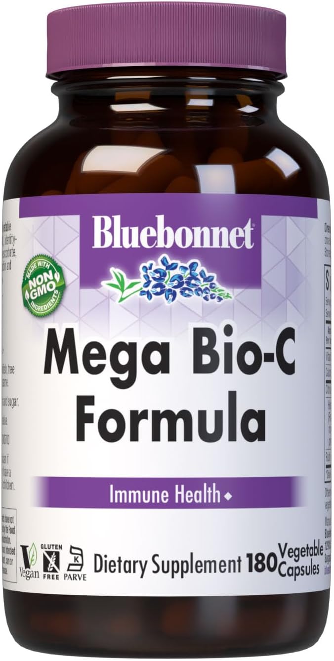 Bluebonnet Nutrition Mega Bio-C Formula – High Potency Buffered Vitamin C with Citrus Bioflavonoids and Rutin – 180 Vegetable Capsules