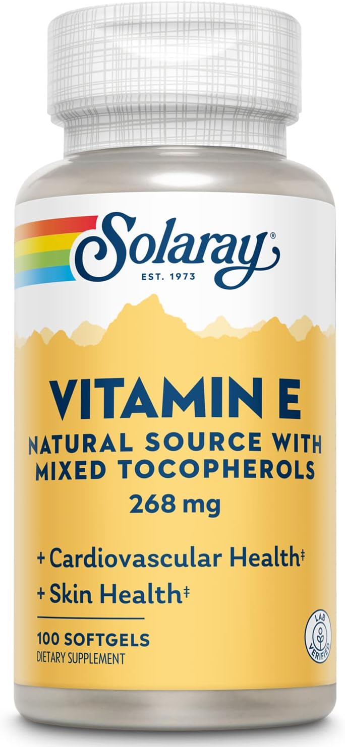 SOLARAY Vitamin E d-Alpha Tocopherol 268 mg (400 IU) - Heart & Skin Health, Antioxidant Support (50 Softgels)