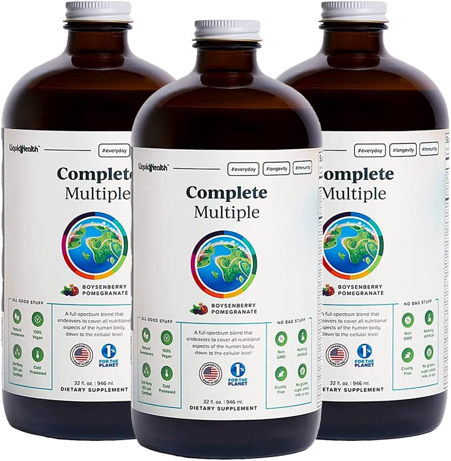 LIQUIDHEALTH Complete Multiple Adult Liquid Multivitamin with Real Fruits & Vegetables, Immune & Gut Health Support, Energy, Vegan, Non-GMO (946 mL)