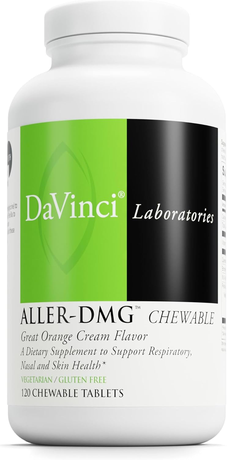 DAVINCI Labs Aller-DMG Chewable - Immune Health Support, Histamine Aid & Respiratory Support - Orange Cream Flavour - 120 Chewable Vegetarian Tablets (60 Servings)