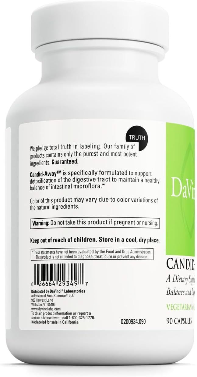 DAVINCI Labs Candid-Away - Digestive Gut Health Support with Digestive Enzymes, Calcium, Magnesium and More - 90 Vegetarian Capsules (30 Servings)