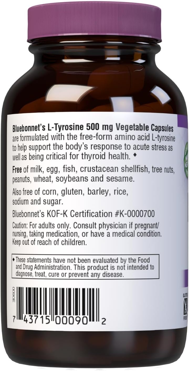Bluebonnet L-Tyrosine 500 mg, 50 Vegetable Capsules - görsel 3