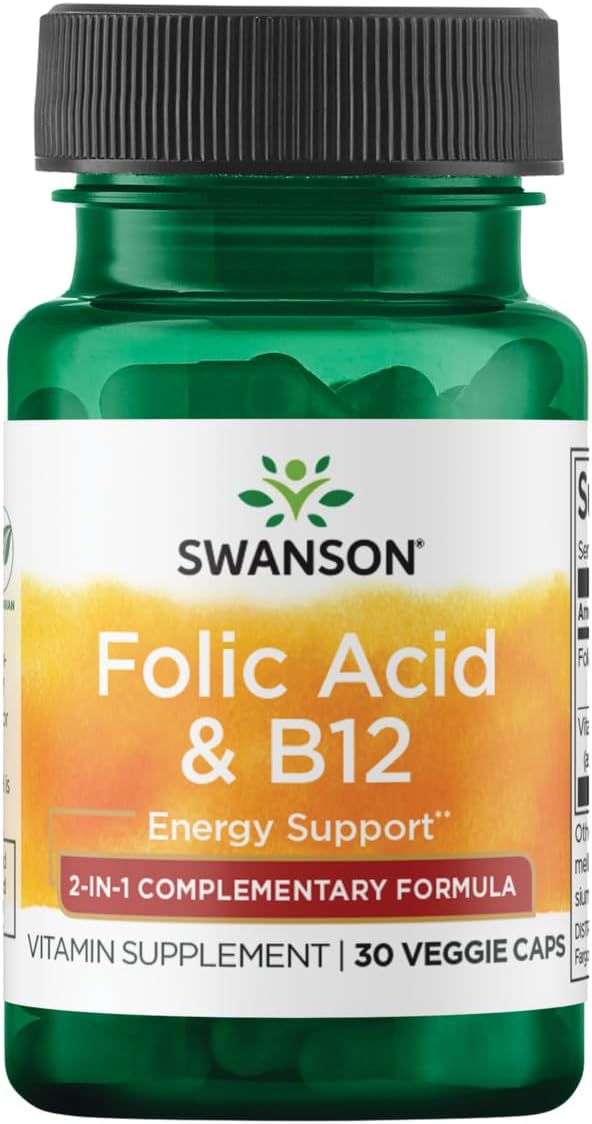 Swanson Folic Acid & Vitamin B12 30 Veg Capsules