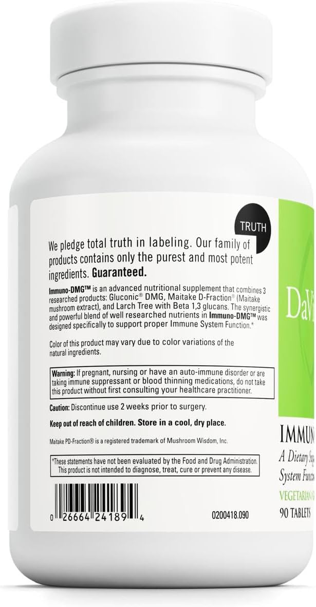 DAVINCI Labs Immuno-DMG - Natural Immune Support with DMG, Maitake, Larch, and Beta Glucan - Gluten-Free - 90 Vegetarian Tablets