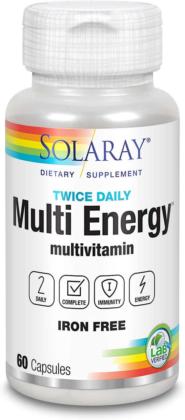 SOLARAY Twice Daily Multi Energy Multivitamin – Iron-Free, 120 Capsules