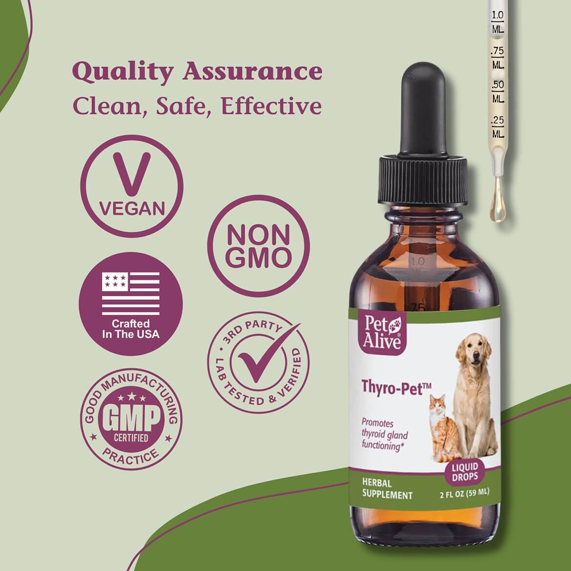 PetAlive Thyro-Pet – Herbal Thyroid Support Supplement for Dogs & Cats – 59 mL Liquid Tincture