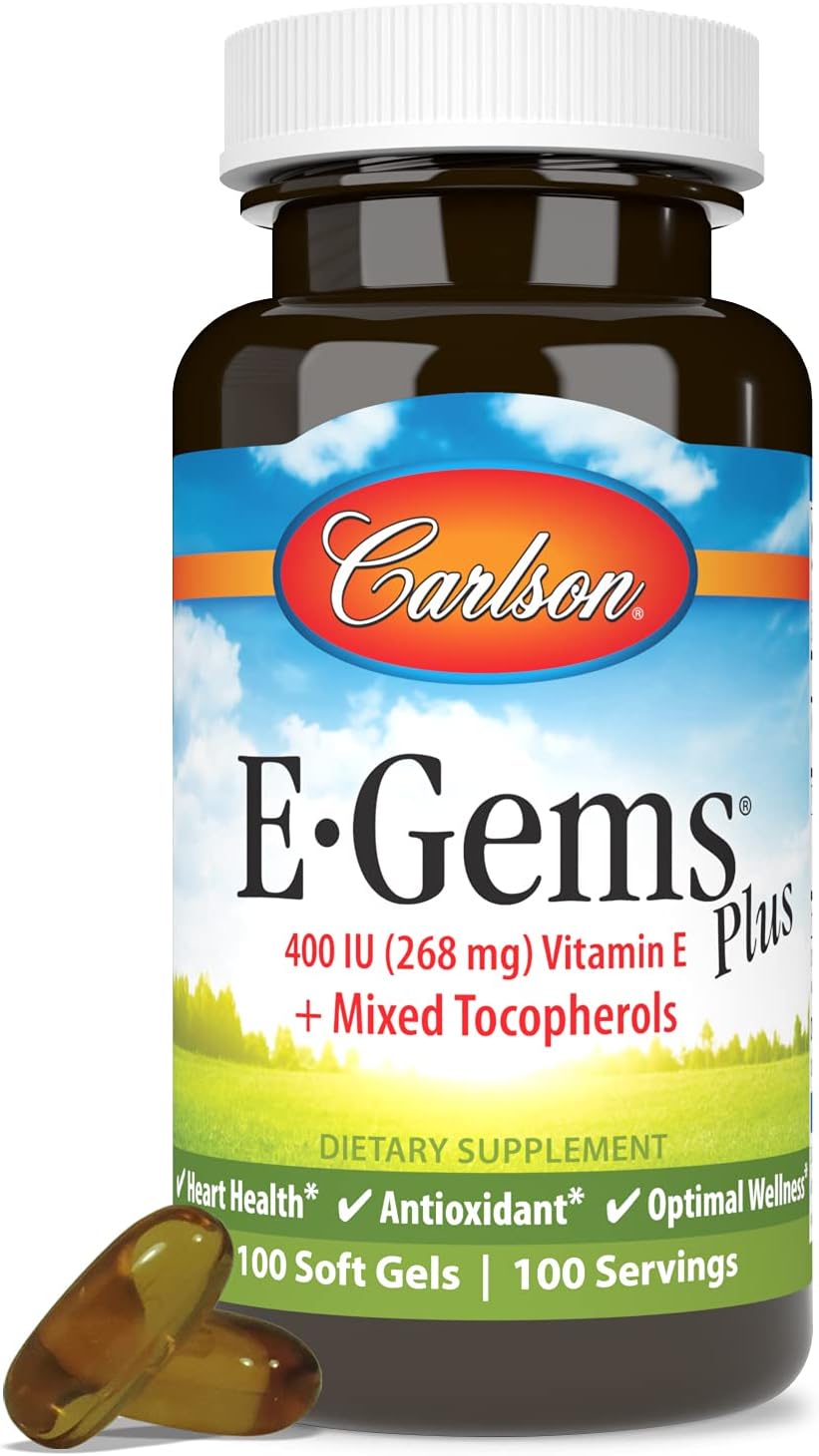 Carlson - E-Gems Plus, 400 IU (268 mg), Natural-Source Vitamin E, Overall Health, 100 Softgels