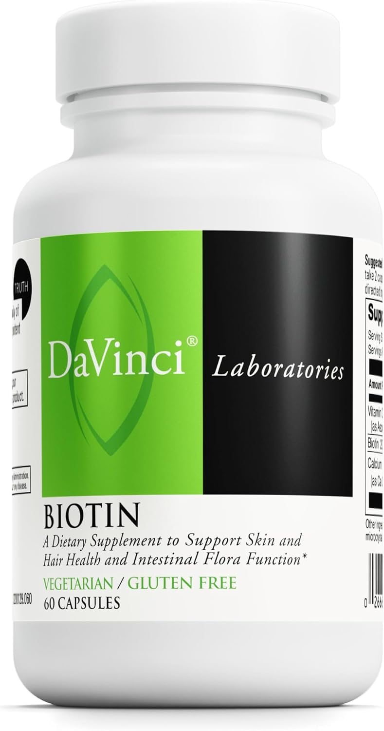 DAVINCI Labs Biotin – Supports Skin & Hair Health, Intestinal Flora Function* – Dietary Supplement with Vitamin C & Calcium as Ca Carbonate – Vegetarian – Gluten-Free – 60 Capsules