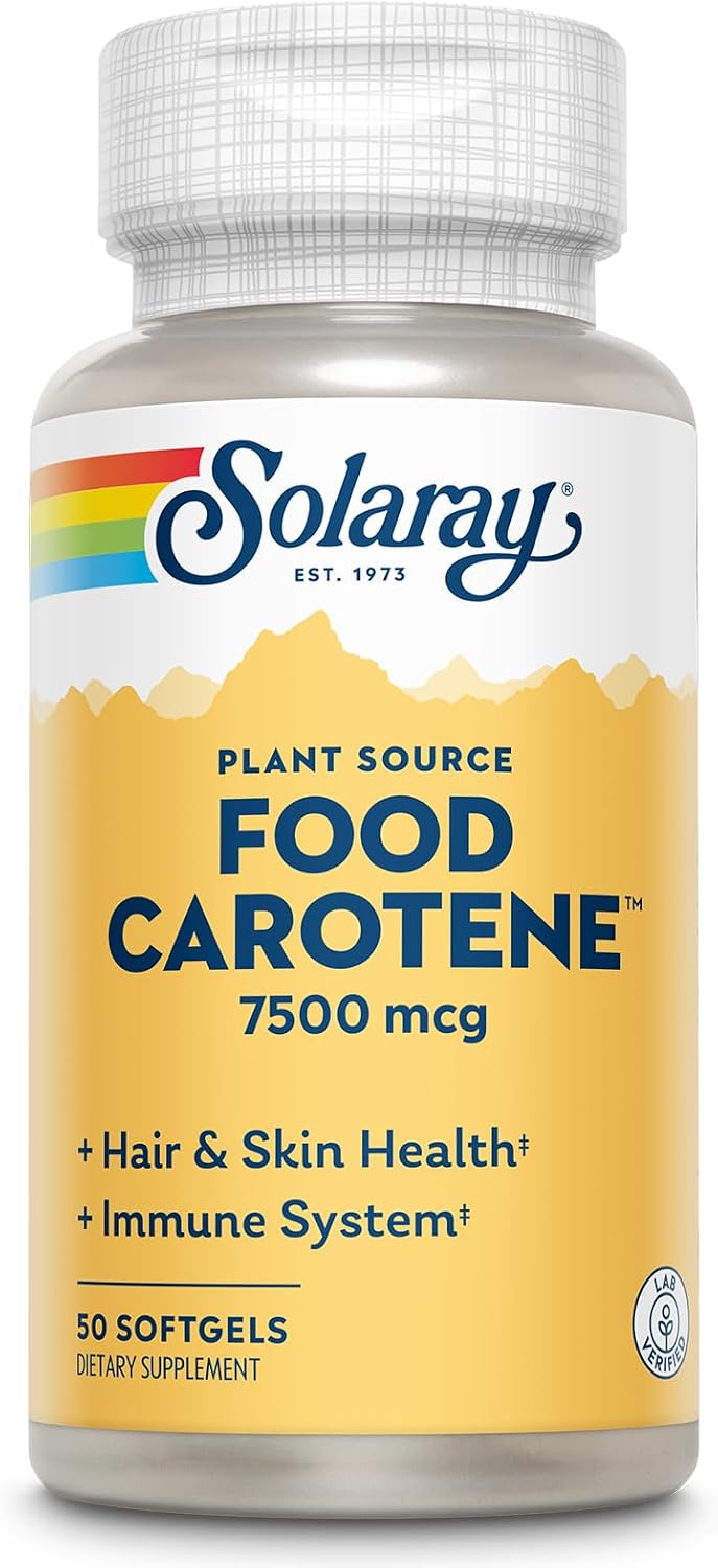 SOLARAY Food Carotene - Vitamine A sous forme de bêta-carotène 25 000 UI, 100 gélules molles