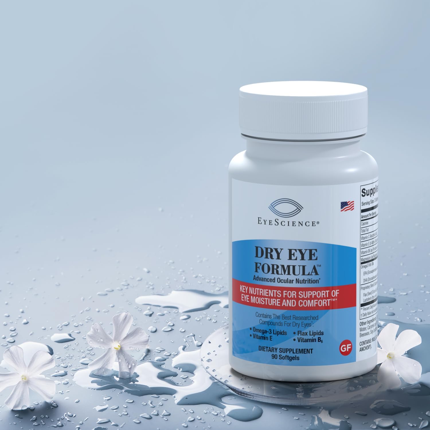 EyeScience Dry Eye Formula – 900 mg Omega-3 Supplement for Dry Eyes with EPA DHA & Antioxidant Vitamins C and E, 90 Softgels