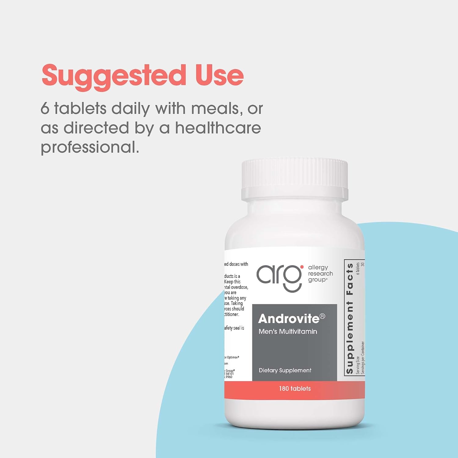 Optimox Androvite for Men - Magnesium Supplement 500 mg, Multivitamin & Multimineral, Calcium-Free - 180 Tablets