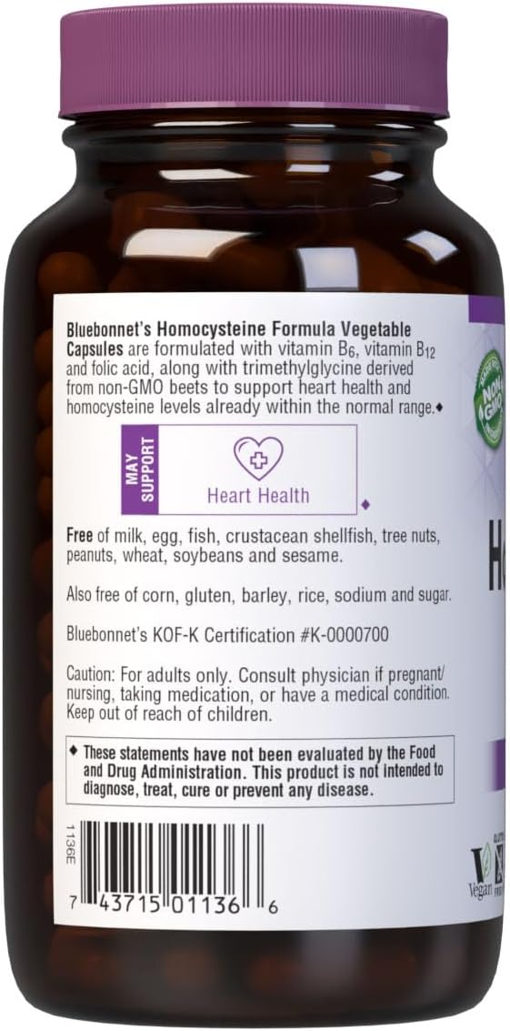 Bluebonnet Homocysteine Formula Supplement, 120 Vegetable Capsules - görsel 3