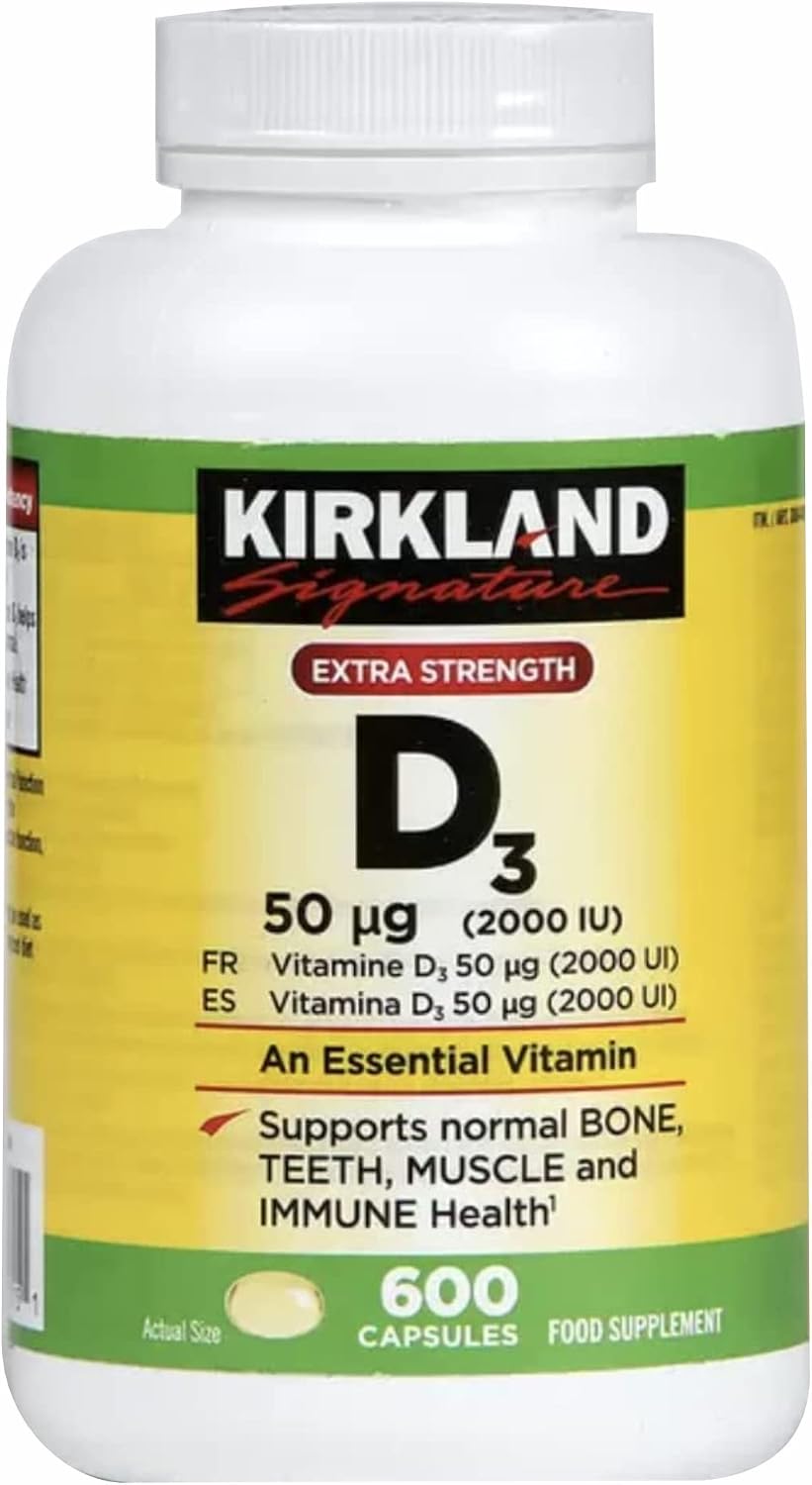 Kirkland Maximum Strength Vitamin D3 600 Softgels, Pack of 2