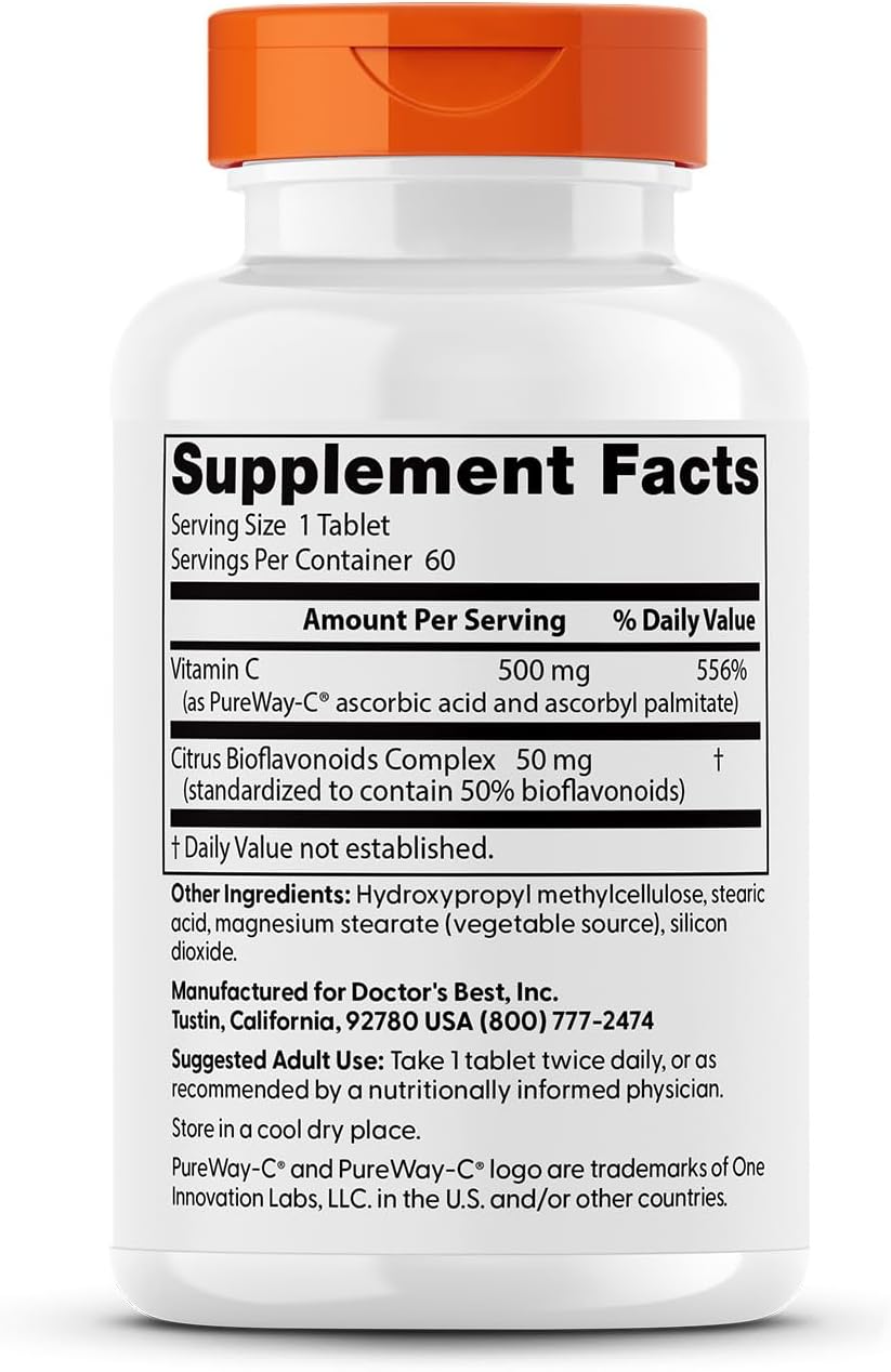 Doctor's Best High Absorption Vitamin C 500 mg with Bioflavonoids - 60 Tablets