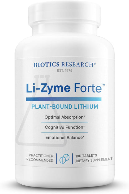 BIOTICS RESEARCH Li Zyme Forte: Plant-Sourced Lithium for Brain Function, Memory & Mood Support (100 Tablets)