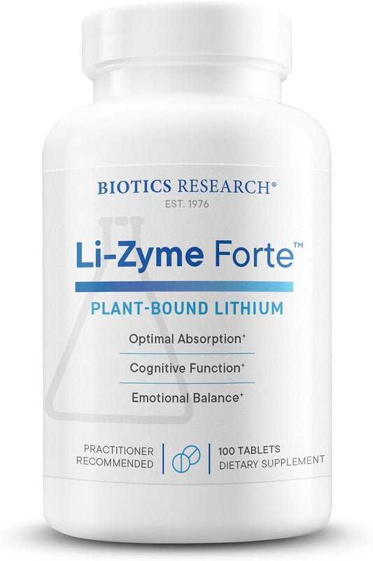 BIOTICS RESEARCH Li Zyme Forte: Plant-Sourced Lithium for Brain Function, Memory & Mood Support (100 Tablets)