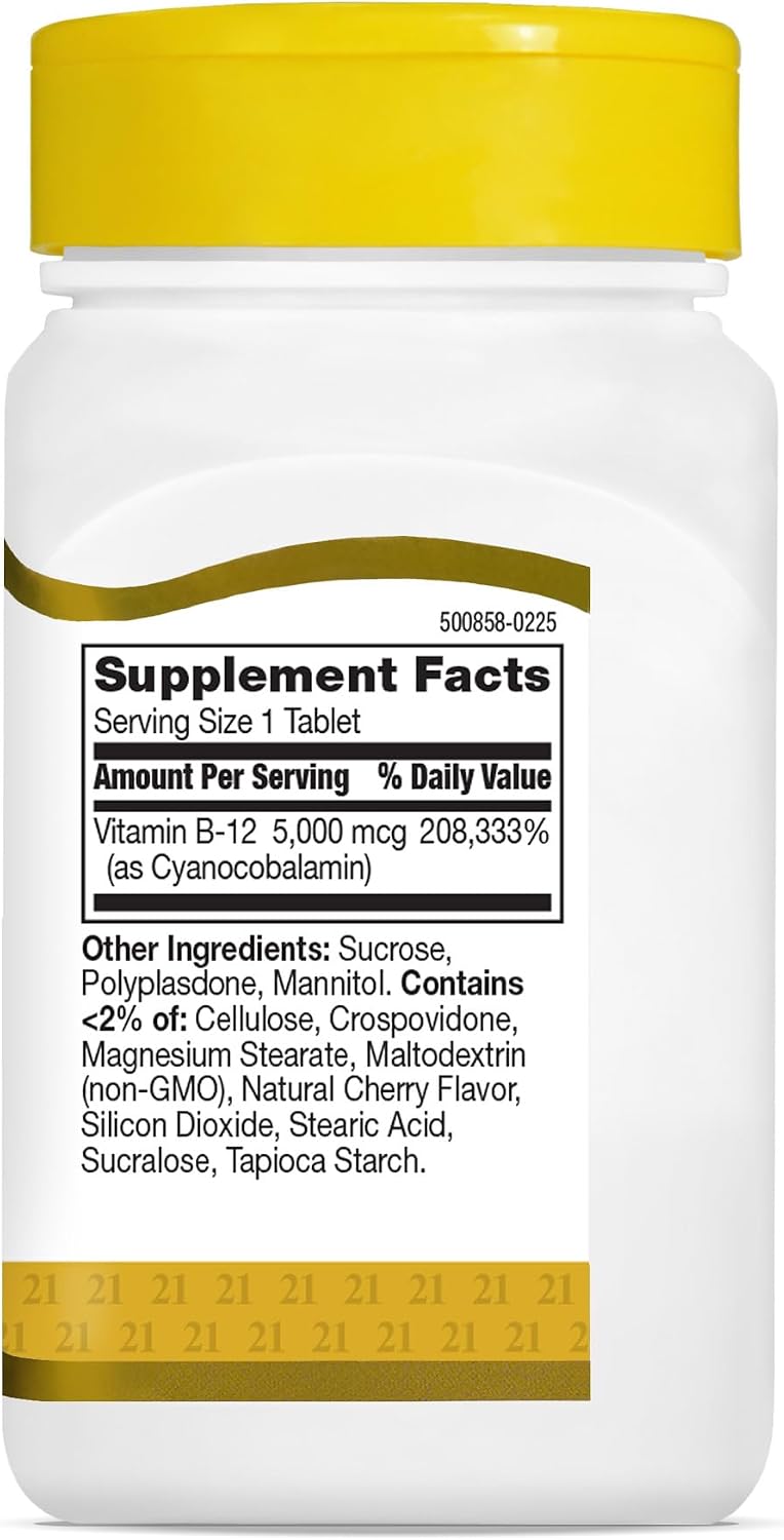 21st Century B12 5000 mcg Quick Dissolve, Energy Support, Cherry, 110 Count