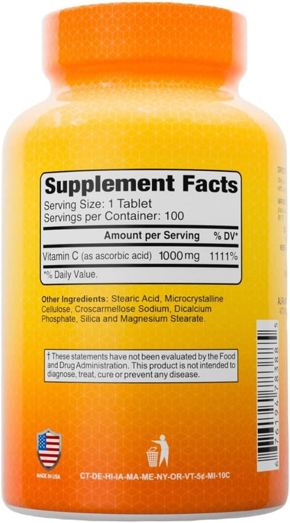 ALFA VITAMINS Vitamin C 1000 mg - Immune Support and Healthy Skin Supplement, 100 Tablets