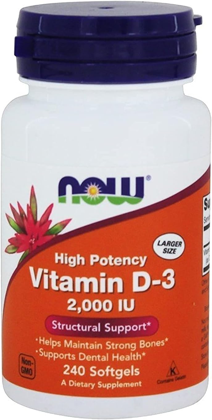 NOW Foods Vitamin D-3, 2,000 IU, 240 Softgels (2-Pack)