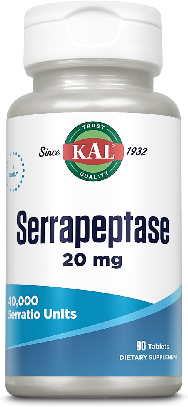 KAL Serrapeptase 20 mg - Proteolytic Digestive Enzymes - 90 Enteric Coated Tablets