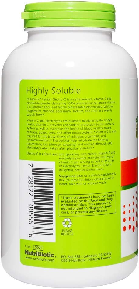 NutriBiotic Lemon Electro-C, Vitamin C & Electrolyte Powder, 454 g