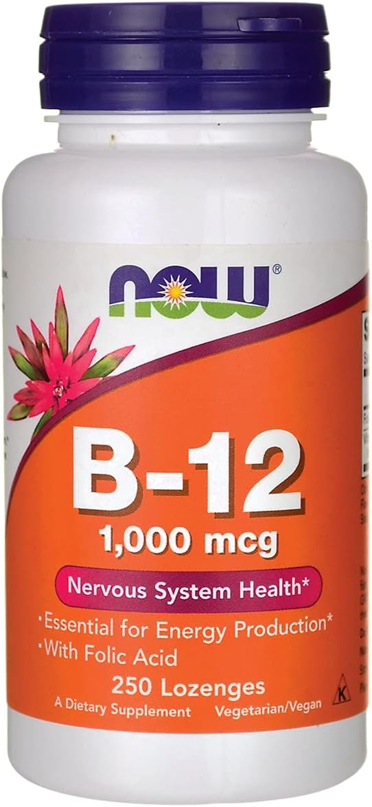 NOW B-12 1000 mcg Lozenges with Folic Acid, 250 Count