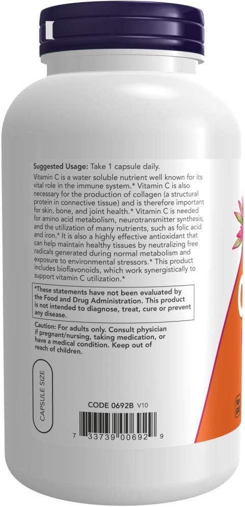 NOW Foods Vitamin C-1000 with Bioflavonoids, 500 Veg Capsules (2-Pack)