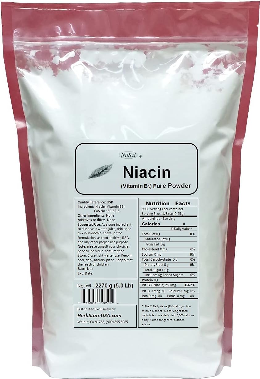 NuSci Niacin Vitamin B3 Pure Powder - 500g (1.1 lb)