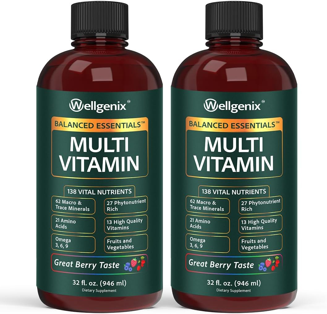 Wellgenix Balanced Essentials Liquid Multivitamin & Minerals – 32 fl oz (946 ml) – 138 Nutrients per Serving