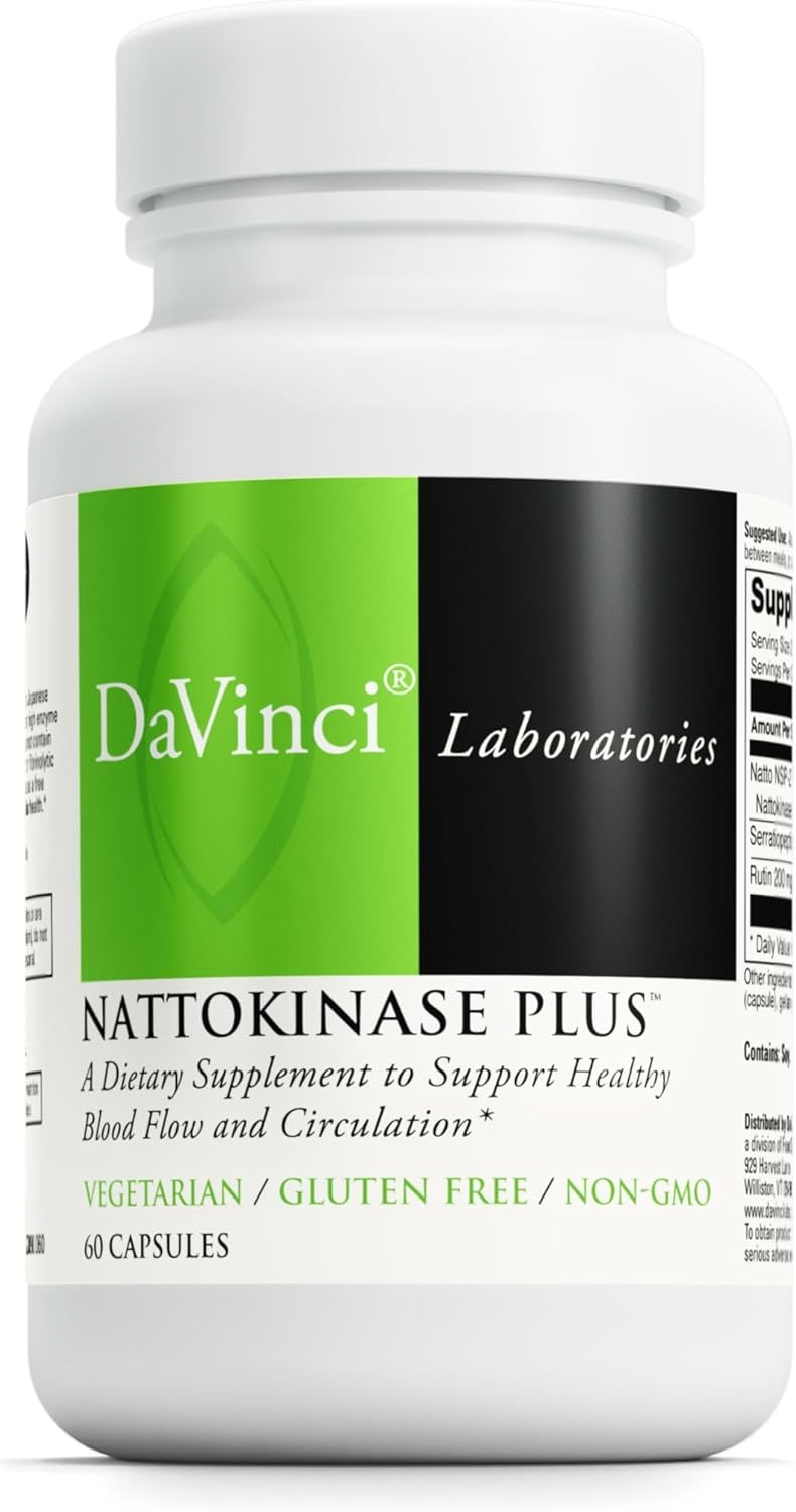 DAVINCI Labs Nattokinase Plus - High-Potency 20,000 FU/g Blood Flow Support - 60 Capsules