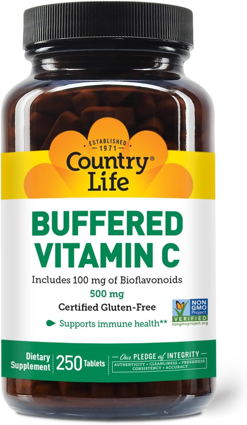 Country Life Vitamin C Buffered with Bioflavonoids - 500 mg - 250 Tablets - Gluten-Free & Vegan