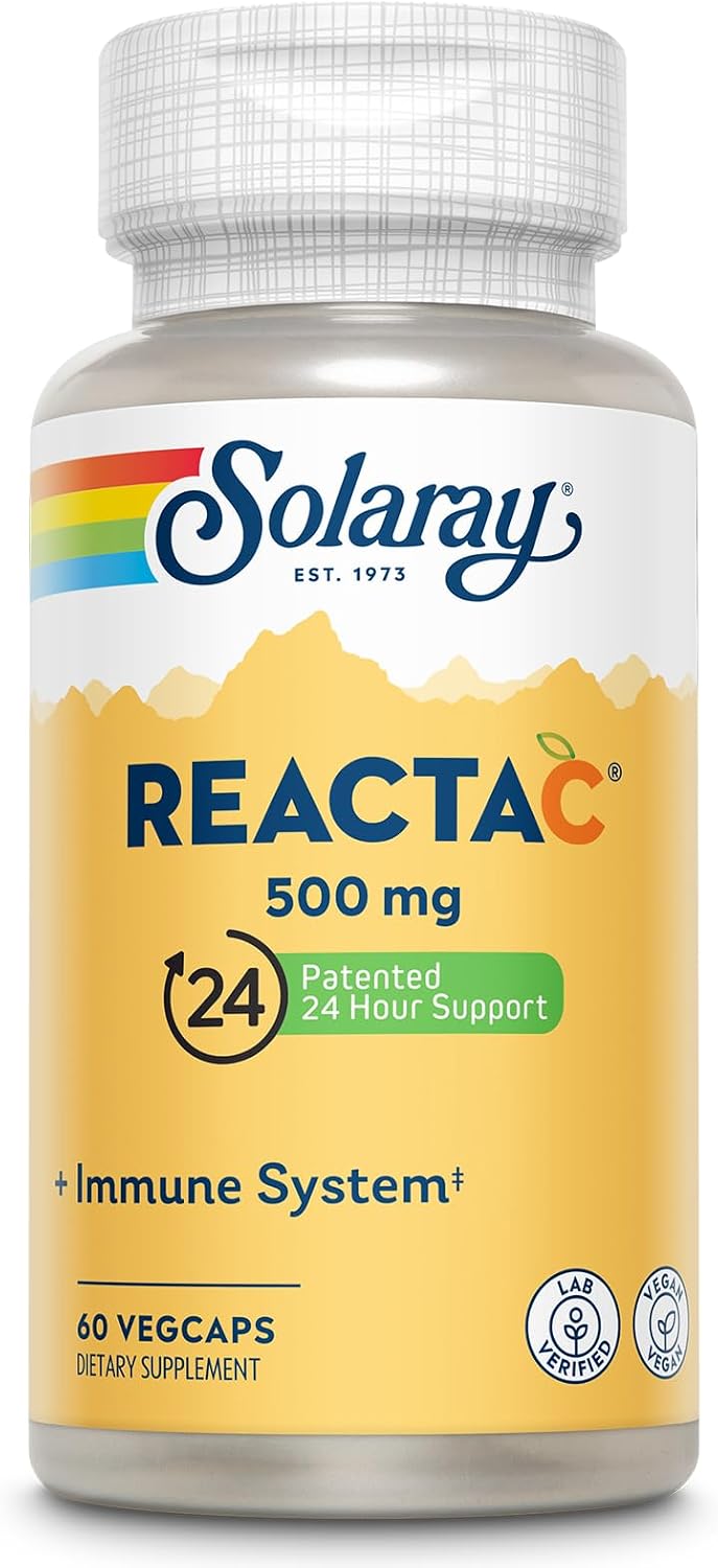 SOLARAY ReactaC Vitamin C 500mg - Patented 24-Hour Immune Support with Bioflavonoids and Rutin - Vegan, 180 Capsules