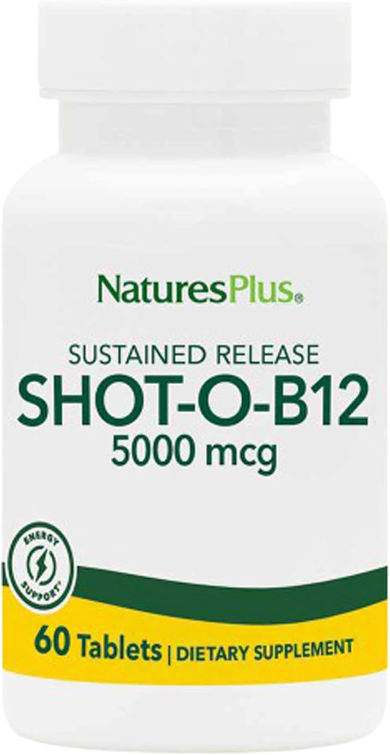 NaturesPlus Shot-O-B12 5000 mcg – Sustained Release Vitamin B12 Tablets – Methylcobalamin – 30 Servings