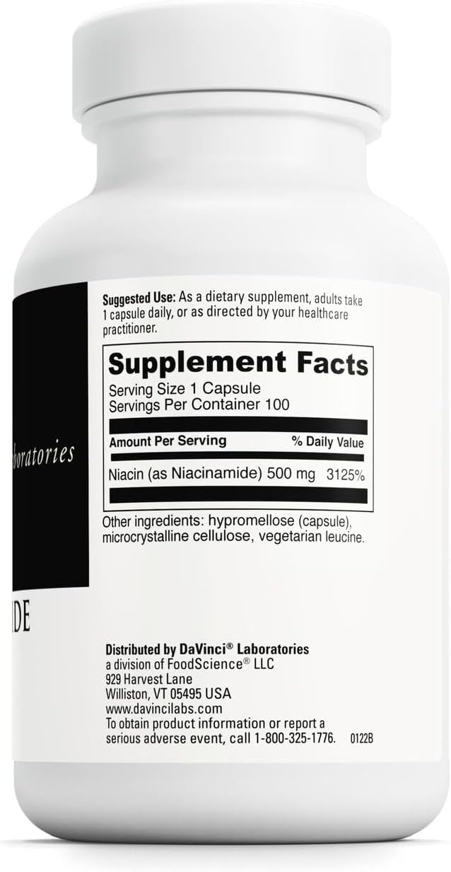 Davinci Labs Niacinamide 500 mg - Vitamin B3 Supplement, 100 Vegetarian Capsules