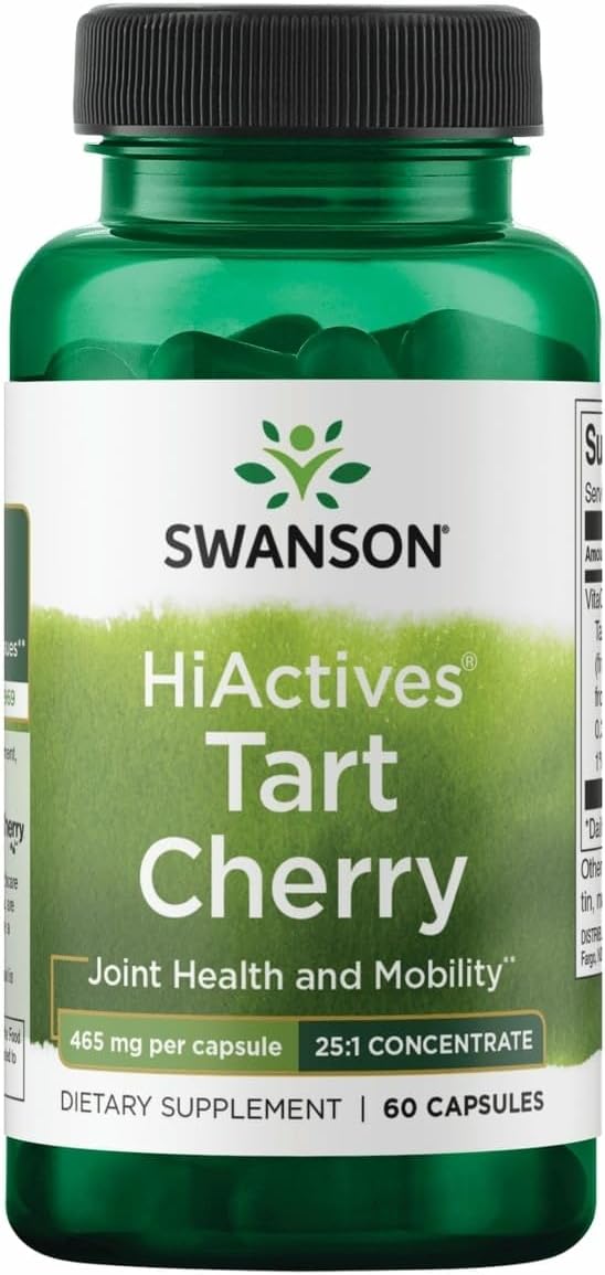 Swanson HiActives Tart Cherry - Natural Supplement Supporting Joint Health, Mobility & Flexibility - 60 Capsules, 465 mg Each