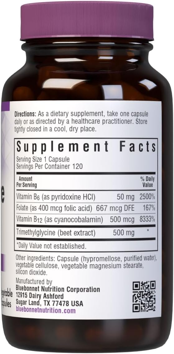 Bluebonnet Homocysteine Formula Supplement, 120 Vegetable Capsules - görsel 2