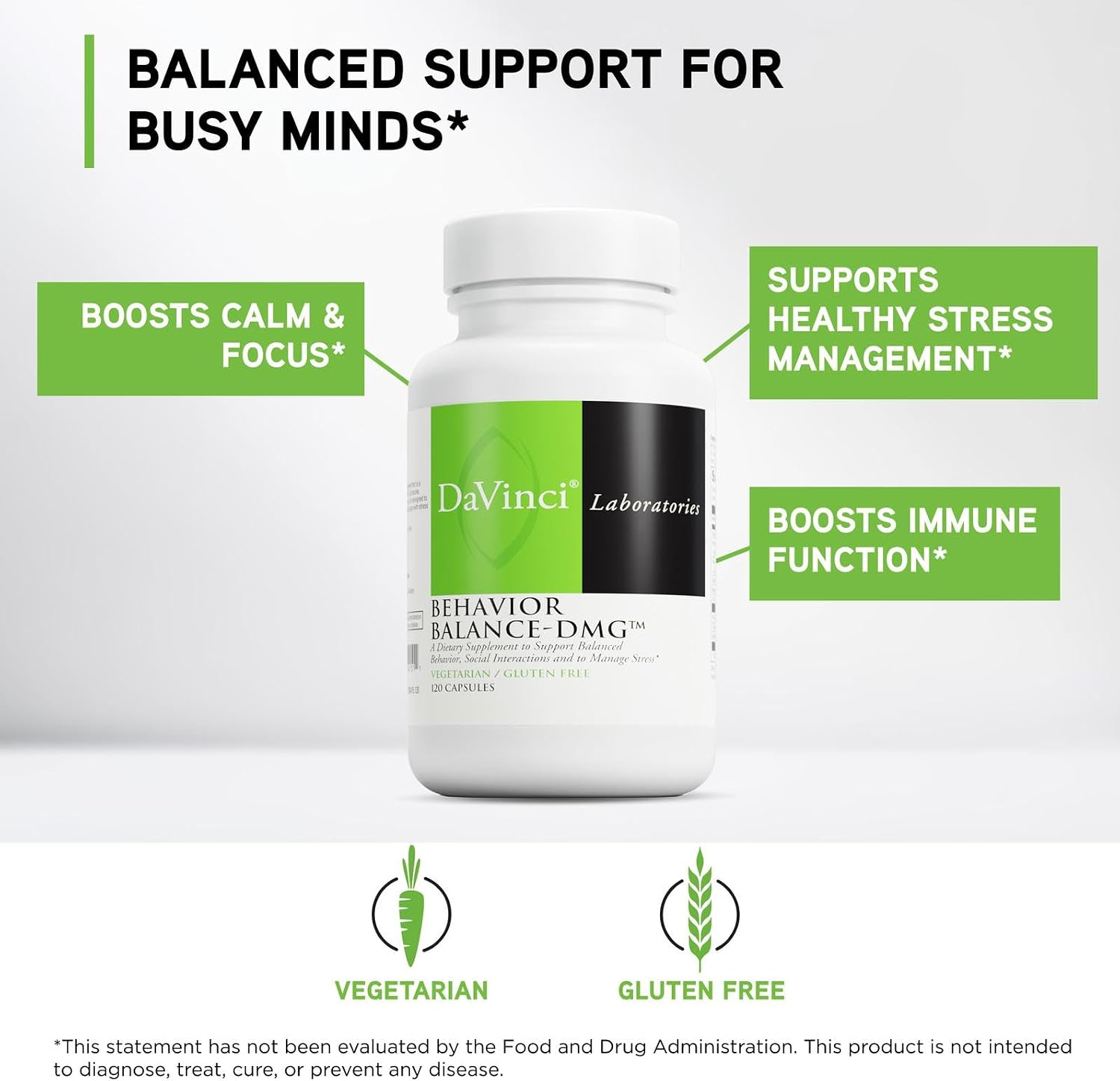DAVINCI Labs Behaviour Balance-DMG - Dietary Supplement with Vitamin E, B6, Zinc, Magnesium - Gluten-Free - 120 Vegetarian Capsules