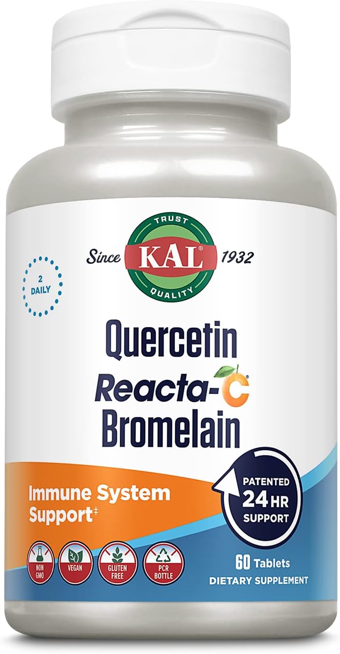 KAL Quercetin with Bromelain - Bromelain Quercetin Supplement for Men and Women, Complex with Vitamin C, Nettle, & Chamomile, Immune Health Support, Vegan, Non-GMO, Gluten Free - 60 Tablets