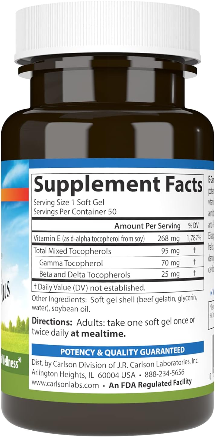 Carlson E-Gems Plus Natural Vitamin E, 400 IU, 50 Softgels