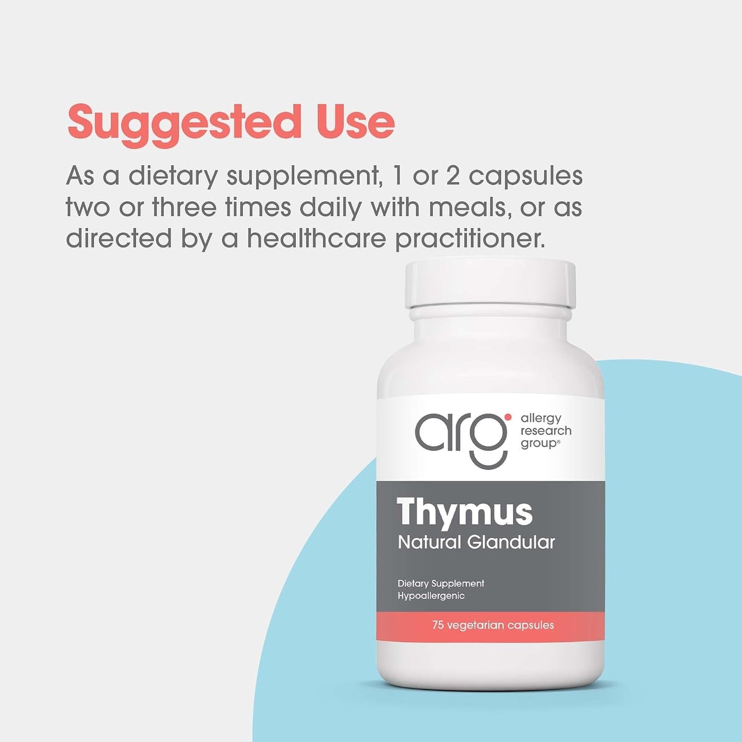 ARG Thymus by Allergy Research Group - Freeze-Dried Bovine Thymus Extract, 75 Vegetarian Capsules - görsel 4