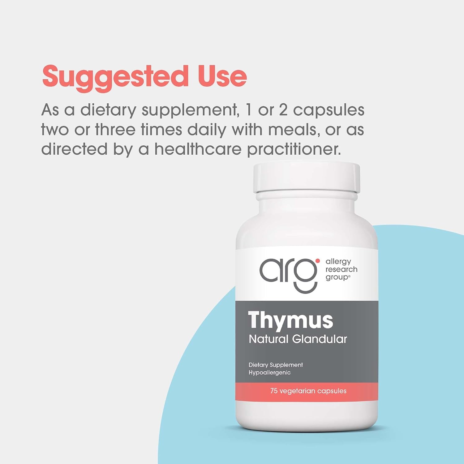 ARG Thymus by Allergy Research Group - Freeze-Dried Bovine Thymus Extract, 75 Vegetarian Capsules - görsel 4